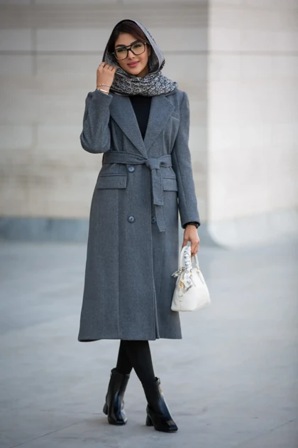 پالتو فوتر زنانه بلند یقه انگلیسی 4 دکمه