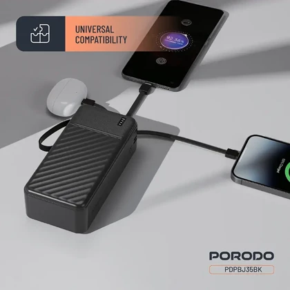 پاور بانک 30000 پورودو Porodo مدل PDPBJ35BK با کابل و چراغ قوه