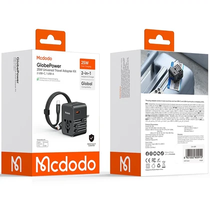 تبدیل پریز و شارژر دیواری مسافرتی USB و تایپ‌سی 25 وات مک‌دودو CP-3260 با کابل تایپ‌سی به تایپ‌سی
