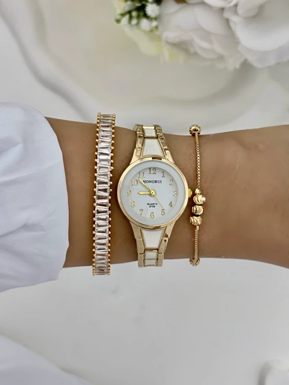 ساعت سرامیکی زنانه سفیدطلایی 929