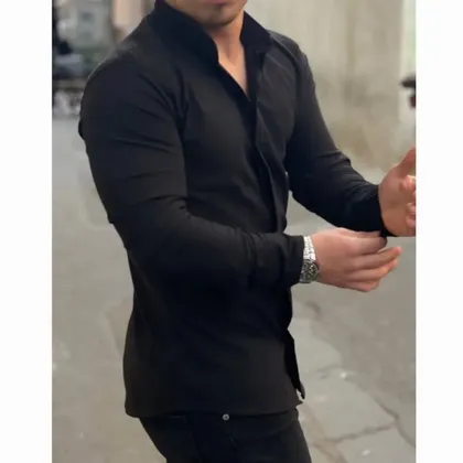 پیراهن ساده مردانه رنگ مشکی آستین بلند