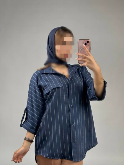 شومیز مانتویی پاگون دار راه راه کد 50221