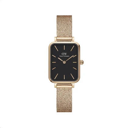 ساعت دنیل ولینگتون حصیری زنانه رزگلد صفحه مستطیل مشکی Daniel Wellington Rosegold