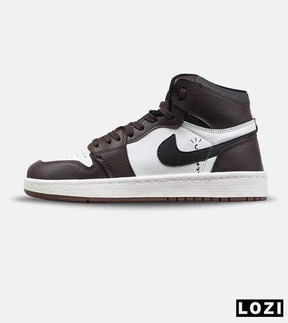 کفش کتانی ساق‌دار مردانه و زنانه قهوه ای سفید NIKE travis scott مدل 8791