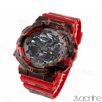 ساعت جی شاک GA-100CM مردانه دو موتوره قرمز مشکی طرح دار 102716