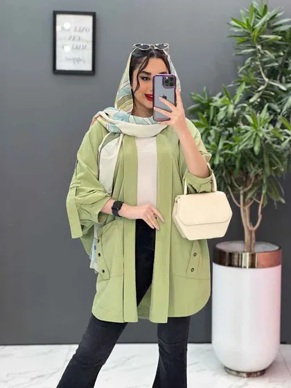 مانتو سرشونه بنددار جیب پرچی