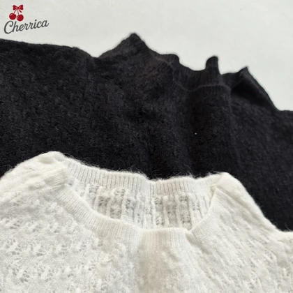 بلوز بافت زنانه یقه ایستاده سفید و مشکی کد 10