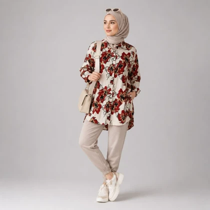 مانتو زنانه کراش گل‌دار نسترن کد 230