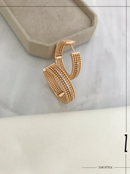 گوشواره حلقه‌ای گوی توری نگین‌دار