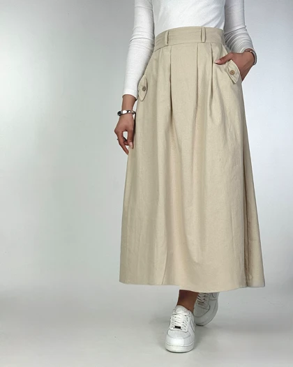 دامن لینن جیب لوزی کد 400065