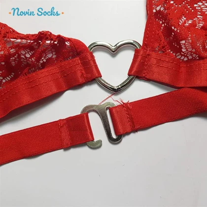 ست شورت و سوتین زنانه مدل گیپوری قلبی کد 5499-2028 به همراه نگهدارنده جوراب