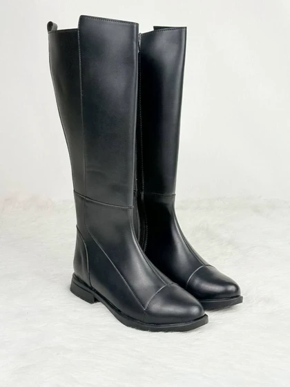 بوت تمام چرم ساق بلند زنانه مشکی/پپرونی...