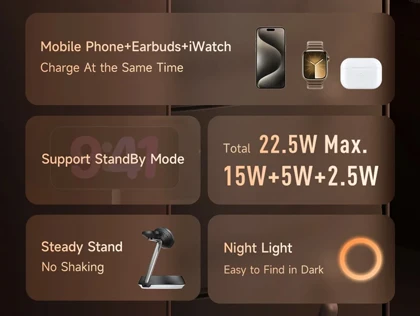 شارژر وایرلس رومیزی 3 کاره 15 وات مک دودو Mcdodo 15W Night Light Magnetic Wireless Charging Station CH-495