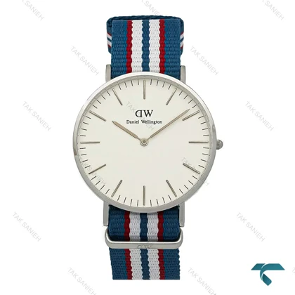 ساعت مچی دنیل ولینگتون مردانه سیلور بند برزنتی آبی قرمز سفید DW-7233-G