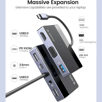 هاب تایپ سی اوریکو ORICO مدل DM-7TS با 7 پورت