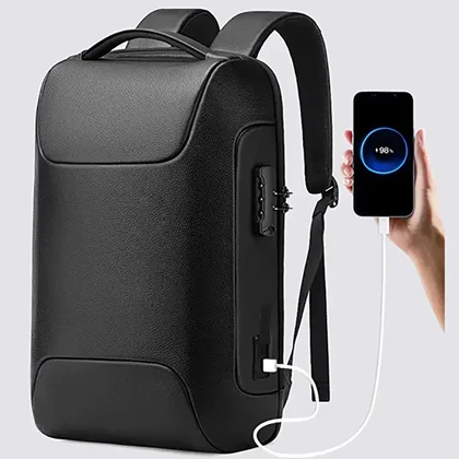 کوله پشتی لپ تاپ 15.6 اینچ چرم بنج Bange اصل مدل BG-6622 قفل دار با پورت USB