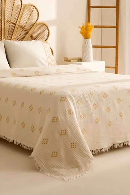 سرویس روتختی دو نفره Karaca Home مدل Nobile Brodeli ٪100 پنبه - زرد