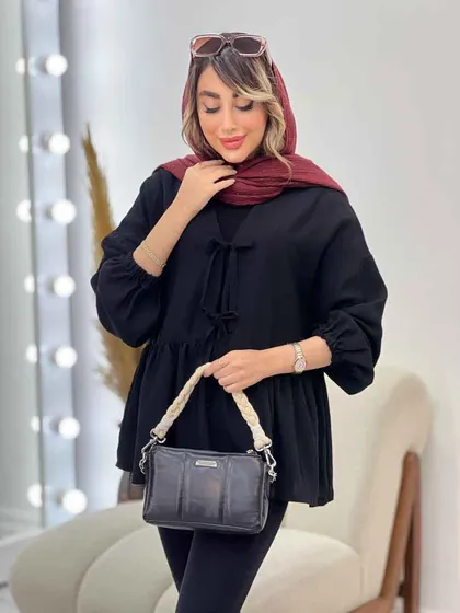 مانتو کمر چین جلو بند دار