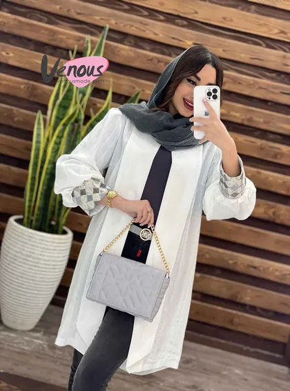 مانتو کتیبه آستین ژاکارد