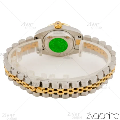 ساعت رولکس دیت جاست زنانه دورنگ طلایی صفحه سیلور دور نگین اسمال 105653
