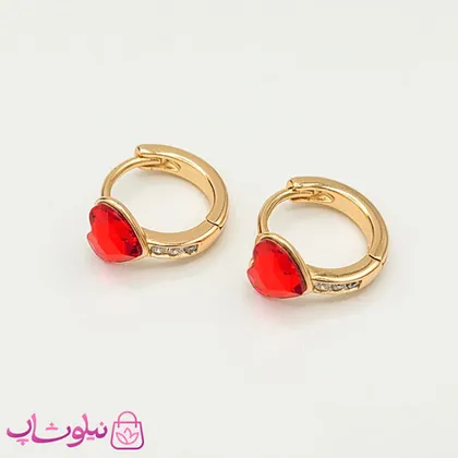 گوشواره حلقه‌ای ژوپینگ مدل قلب قرمز شفاف
