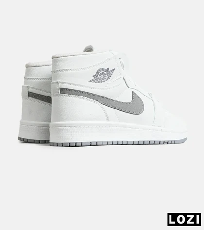 کفش کتانی ساق‌دار مردانه و زنانه سفید طوسی NIKE jordan 1 مدل 7691