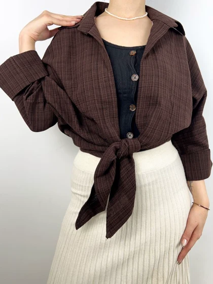 شومیز جلوگره لینن 7729