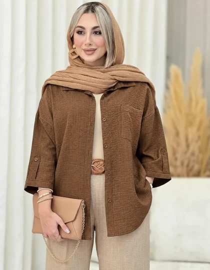 شومیز تک جیب ترانه شانتون ژاکارد 38 تا 46 قد 64 کد 806