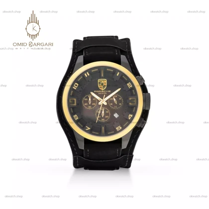 ساعت مچی پورش دیزاین بند جیر صفحه مشکی قاب طلایی Porsche Design