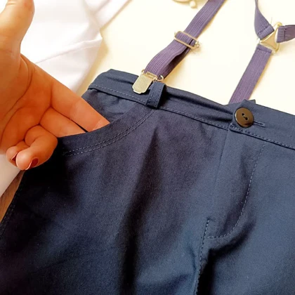پیراهن و شلوارک پسرانه با پاپیون و ساسبند