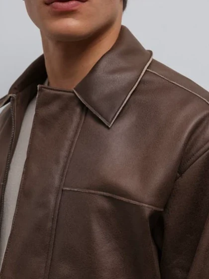 جکت چرم قهوه ای / باکسی / برند Antioch ترکیه