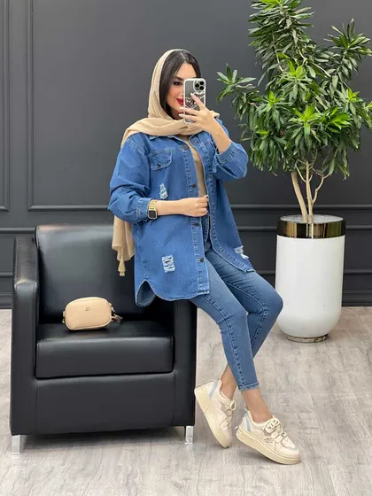 مانتو جین زاپ‌دار آبی تیره