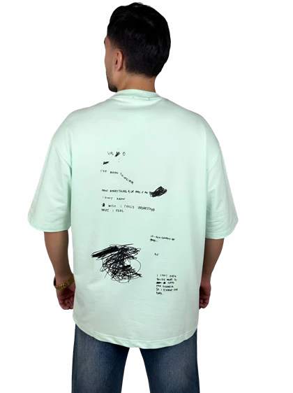 تیشرت آستین کوتاه مردانه سبز پاستلی طرح دار گرافیکی