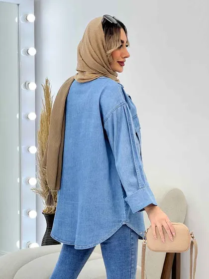 مانتو جین دو جیب آستین پاکتی