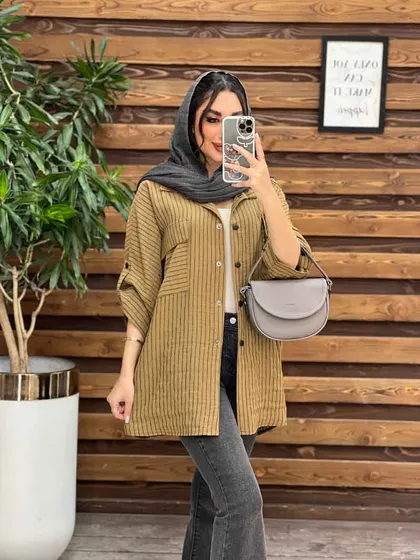 مانتو راه راه دو جیب آستین پاگن