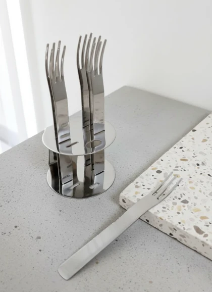 چنگال دسر خوری 6 عددی استند دار نقره ای