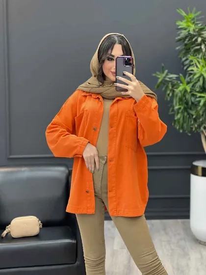 مانتو جین رنگی دو جیب