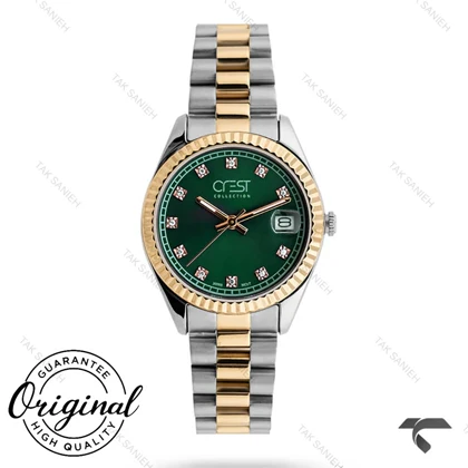ساعت کرست 6259-7 زنانه دورنگ طلایی صفحه سبز Crest-11124-L