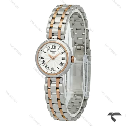 ساعت تیسوت Bellissima زنانه دورنگ رزگلد ایندکس یونانی تقویم دار Tissot-10202-L