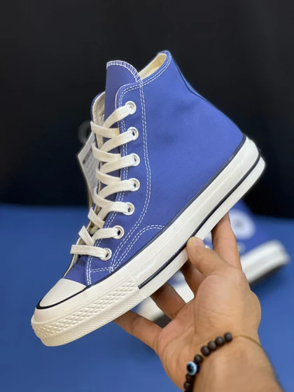 کتانی کانورس آل استار 1975 آبی کاربنی ساق‌دار Converse All Star Chuck Taylor 1970s Lake Blue Hightop