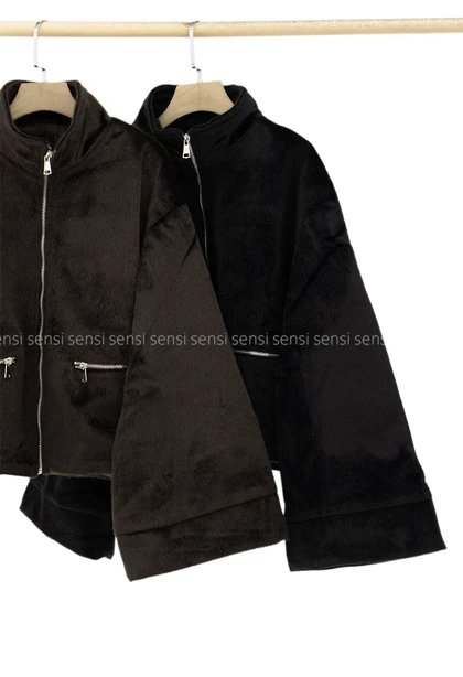 کراپ کت جلو زیپ پوست کد1005195