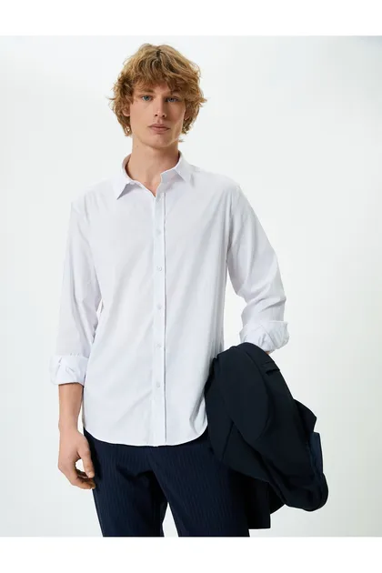 پیراهن باریک آستین بلند دکمه دار نیم یقه ایتالیایی 4SAM60172HW