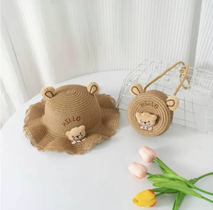 ست کیف و کلاه دخترانه حصیری وارداتی