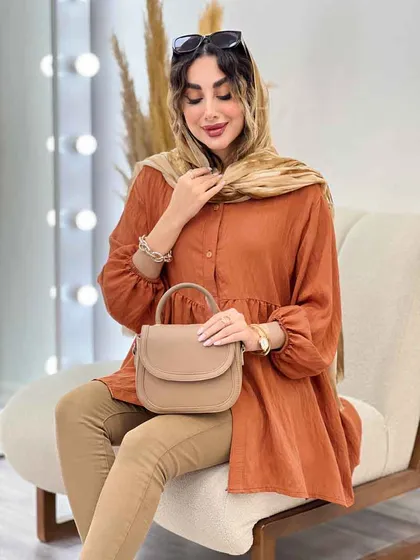 مانتو جلو دکمه کمر چین