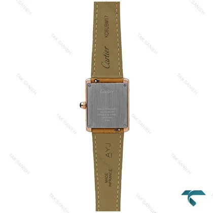 کارتیر تانک Tank زنانه رزگلد بند چرم عسلی Cartier-7220-L