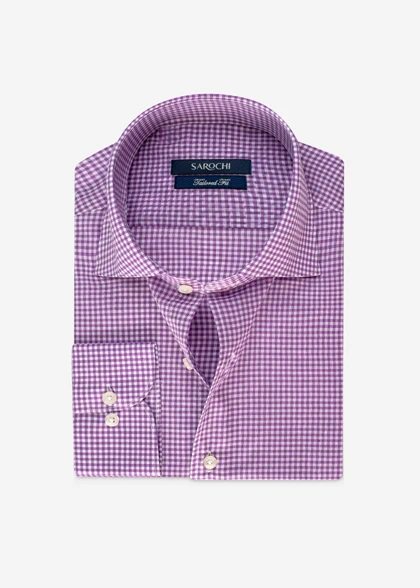 پیراهن کلاسیک نخ پنبه چهارخانه بنفش