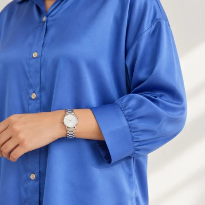 شومیز ساتن سیلک پانیذ آبی