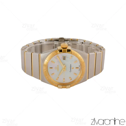ساعت امگا کانسلیشن مردانه دو رنگ طلایی ایندکس خطی صفحه صدفی 105157