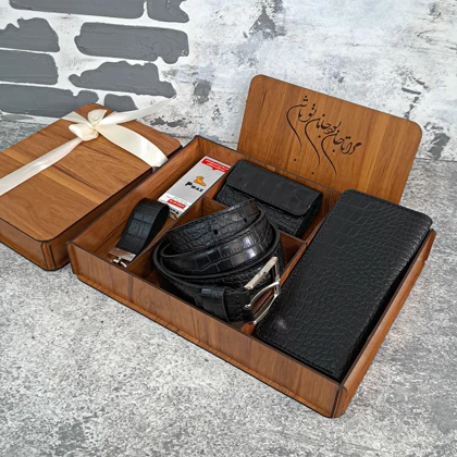 ست هدیه چرم مردانه کیف پول و کمربند مدل 4 تیکه طرح روکو
