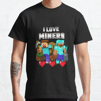 تیشرت با طرح i love miners minecraft ماینکرافت